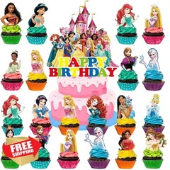 Anime Cake Toppers 31 Pcs Princess Happy Birthday Cartoon Party Decor Kids