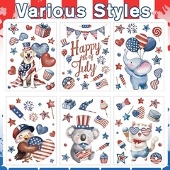 6 Sheets 4th of July Patriotic Window Clings Red Blue Memorial Day Decor