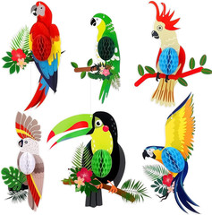 6 Pieces Tropical Birds Honeycomb Cutouts, Large Parrot Hanging Decor Parrot Hon
