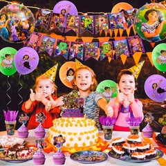 114 Pcs Magic House Birthday Party Supplies Set Plates Balloon Tablecloth Banner