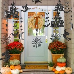 Halloween Witch Garland for Haunted House Decoration Black Glitter Gothic Sticke
