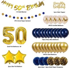 50th Birthday Decorations UNISEX Navy Blue Includes Gold Happy 50th Birthday…