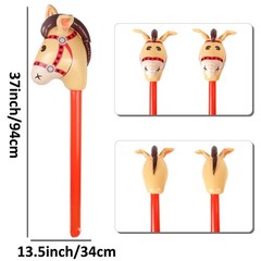 4 Pieces Inflatable Stick Horse with Air Pump Inflatable Horse Head Stick Bal…
