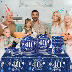 40th Birthday Decorations for Men,61Pcs Blue Silver 40th Birthday Decorations Ta