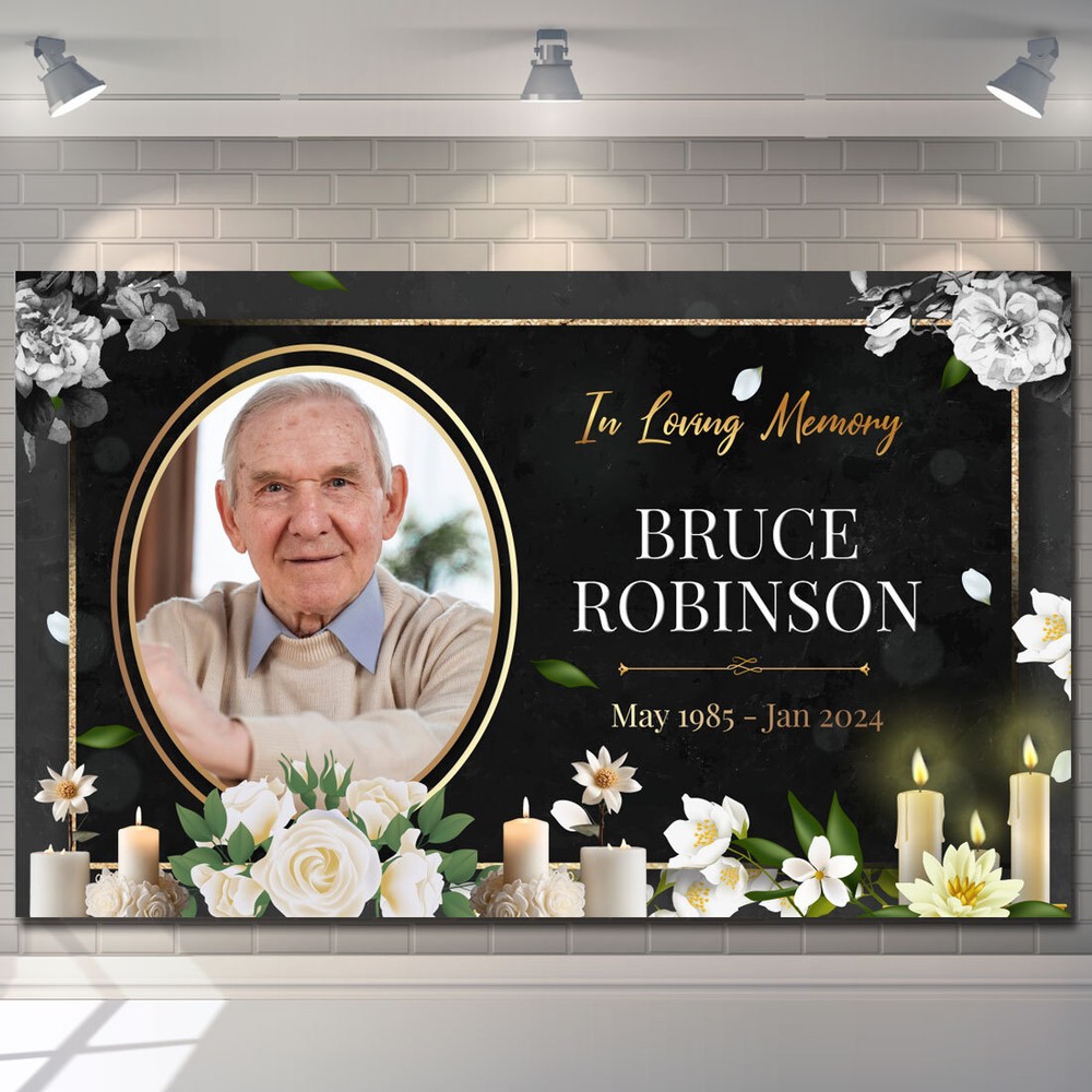 Personalised funeral banner photo flower In Loving Memory Celebration of Life