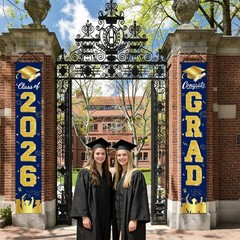 2Pcs 2026 Graduation Porch Banner Class of 2026 Congrats Grad Door Sign Decor