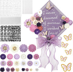 MotiMind 46 Pcs DIY Graduation Cap Decorations Kit Included Paper Flowers, 3D Bu