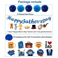 Father’s Day Party Decorations – 27PCS Set with 10 Hanging Swirls & Blue