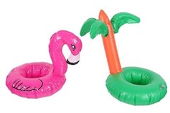 24 Pack Tropical Inflatable Drink Float – 2 Assorted – Flamingo and Palm Tree