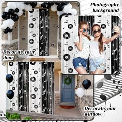 2 Pcs Music Birthday Party Decoration Backdrop Curtains Foil Fringe Musical
