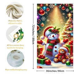 2D Flat 71×35 Inch Christmas Door Cover with Snowman Teddy Bear Christmas Tre…