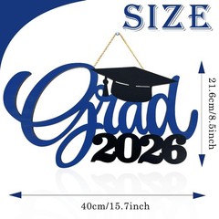 Blue Graduation Party Decorations Grad 2026 Wooden Sign Photo Booth Props