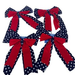 6pc Patriotic Bow and Rosette Set Red White Blue Stars July 4th Americana Decor