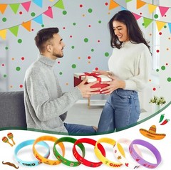 JUNEBRUSHS 42pcs Mexican Fiesta Silicone Bracelets Cactus Guitar Hat Rubber