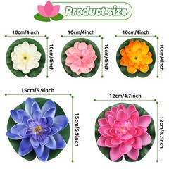 QUOZUO 10PCS 3 Sizes Artificial Foam Lotus Floating Flowers with Multi Color