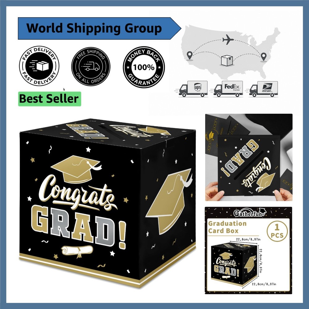 2026 Graduation Card Box in Black and Gold – Perfect for Celebratory Gifts