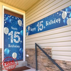 PAKBOOM 15th Birthday Door Cover Banner Sign Blue