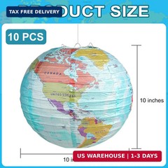 10 Pieces World Map Paper Lanterns 10 Inch Paper Globes Lanterns Map Classroom L