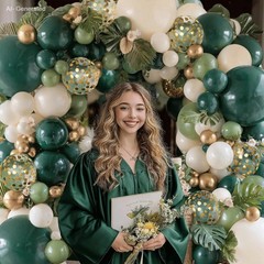 Emerald Green White Gold Balloons Arch Kit,Double Stuffed Dark Green Sage Oli…