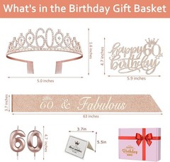 Complete 60th Birthday Gift Set: Crown, Sash, Candles – Unforgettable Rose Gold