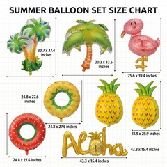 8 Pcs Aloha Summer Balloon Decorations Tropical Party Foil Balloons