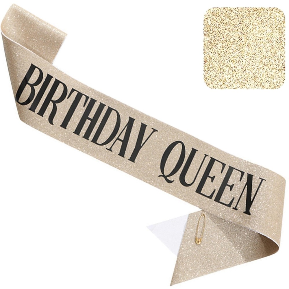 Jozlynn Gold Glitter Birthday Queen Sash for Women 1 Count (Pack of 1),