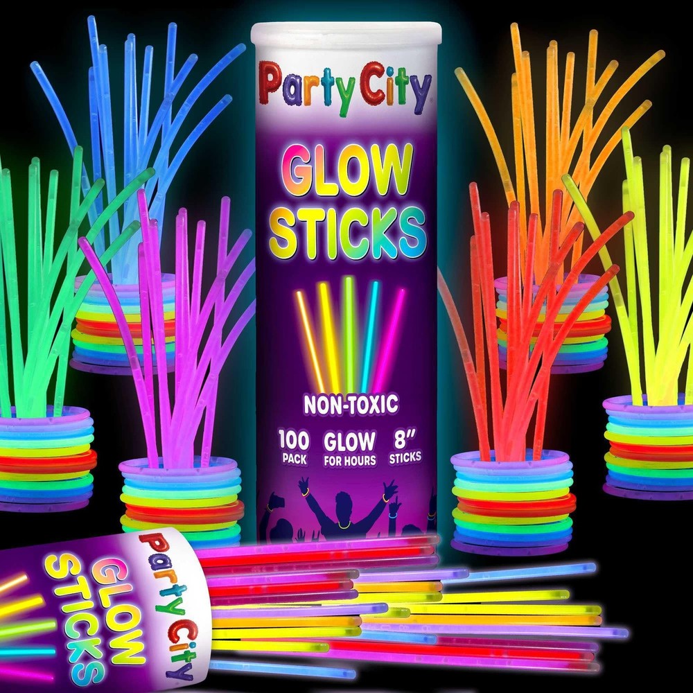100 Glow Sticks Bulk Party Pack 8”– Neon Glow in the Dark Party Supplies, Glo…