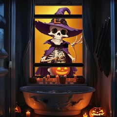 Halloween Window Cover Decorations 2 Pcs, Fabric Spooky Cute Black and Orange