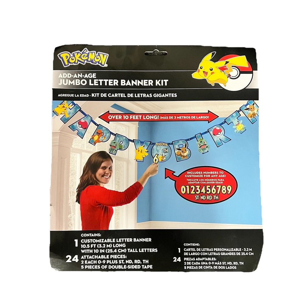 Pokemon Add an Age Happy Birthday Jumbo Letter 10.5 Feet Long Banner Kit New