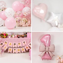1st Pink Bow Birthday Decorations for Girls,Pink White Clear Bow Latex Balloo…