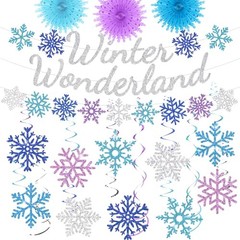 28pcs Winter Snowflake Hanging Swirls Decorations, Winter Wonderland White