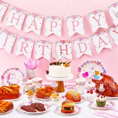 153 Pcs Easter Bunny Birthday Party Decorations Kit with Bunny Birthday Banne…