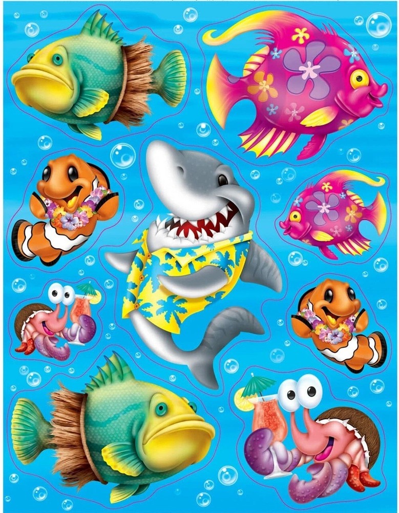 LUAU TROPICAL FISH CLINGS Window Glass Mirror Stickers Mermaid Party Decorations