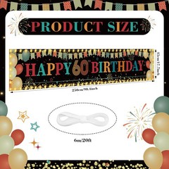 Happy 60th Birthday 250 x 45 cm / 98.4 x 17.7 inches, Backdrop Banner