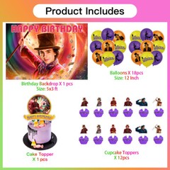 Wonka Party Supplies Birthday Decorations Set Balloons Banner Cake Toppers