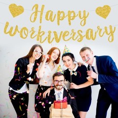 Gold Glitter Happy Workiversary Banner Pre-Strung Office Party Decoration