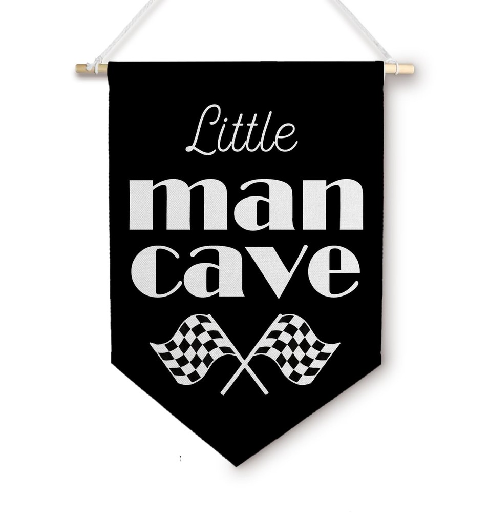 Little Man Cave Boy Nursery Wall Canvas Banner, Cars Room Decor for Boys, Che…