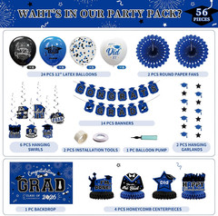 Party Spot！2026 Graduation Party Decorations-Class of 2026 Backdrop,Blue and Bla