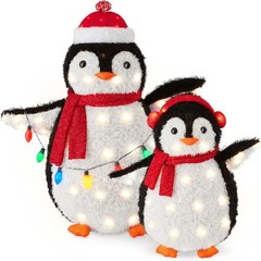 Hexago 2-Piece Lighted Penguin Family 150 LED Outdoor Christmas Yard Decor RED