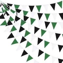 32Ft Green White Black Party Decorations Green Black Fabric Triangle Banner F…