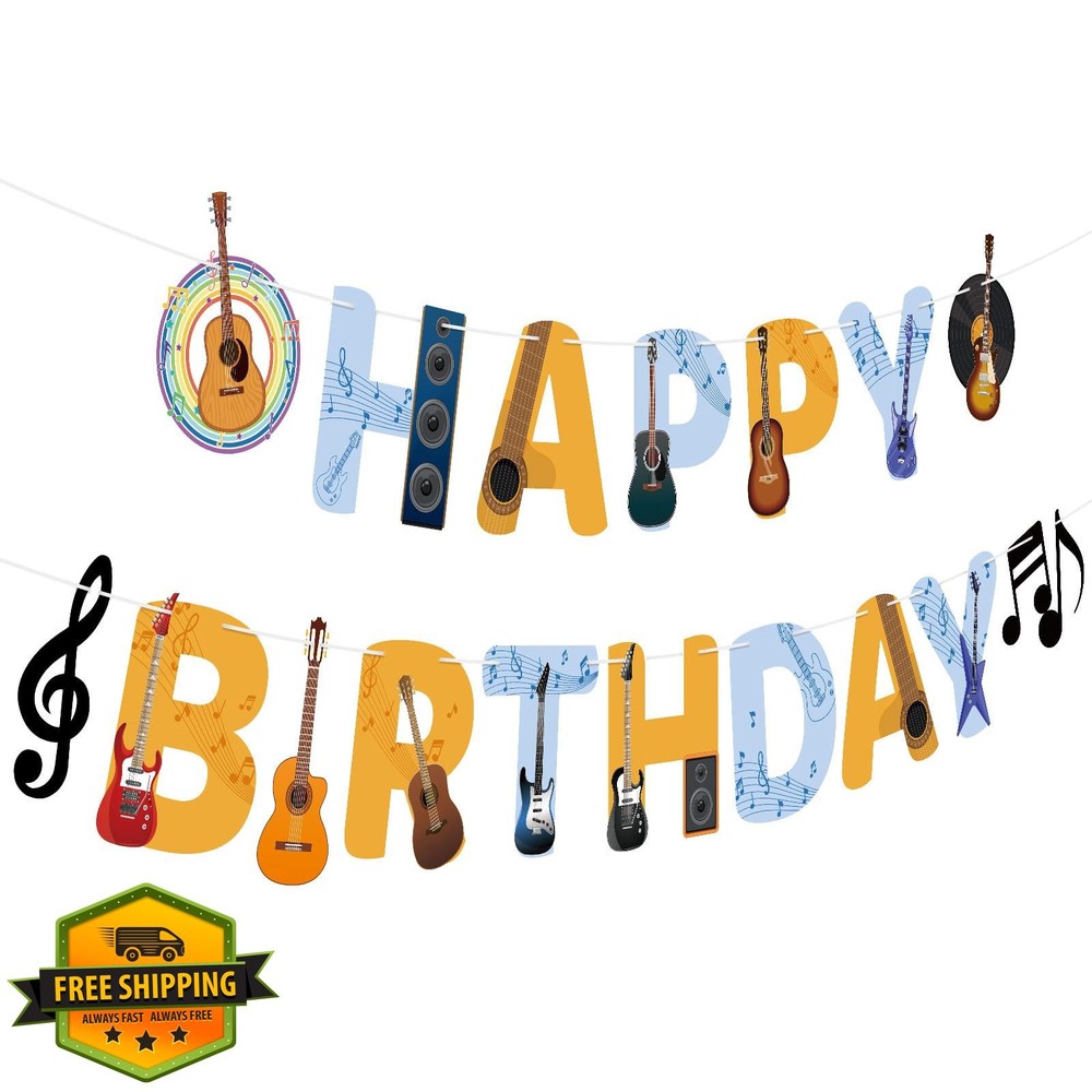 Hxezoc Guitar Happy Birthday Banner
