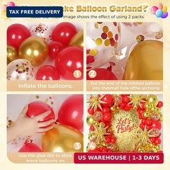 153Pcs Red and Gold Balloons Garland Arch Kit with Stars – 22 18 12 10 5 inch Di