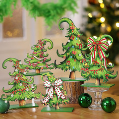 5 Pcs Whimsical Christmas Table Decorations Wooden Lime Green Christmas Tree Tab