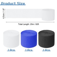 3 Roll Crepe Paper Streamers Decor Blue,Black,White