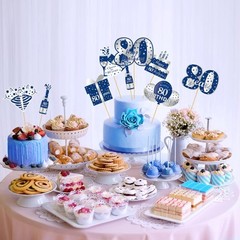 24Pcs 80th Birthday Decorations Table Topper for Men, Blue Silver 80 Year Old…