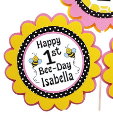 Bumble Bee 1st Birthday Centerpiece Sticks, Girl Party Decorations Personalized