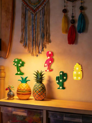 Hawaiian Party Decorations Lights – 4 Shapes Flamingo Cacti Pineapple Palm Tree
