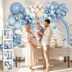 153Pcs Dusty Blue Balloon Baby Shower Decorations for Boy | Blue White Sand Ball