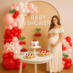 Cherry Red Balloon Garland Arch Kit, Bow Pastel Pink and White Birthday Ballo…