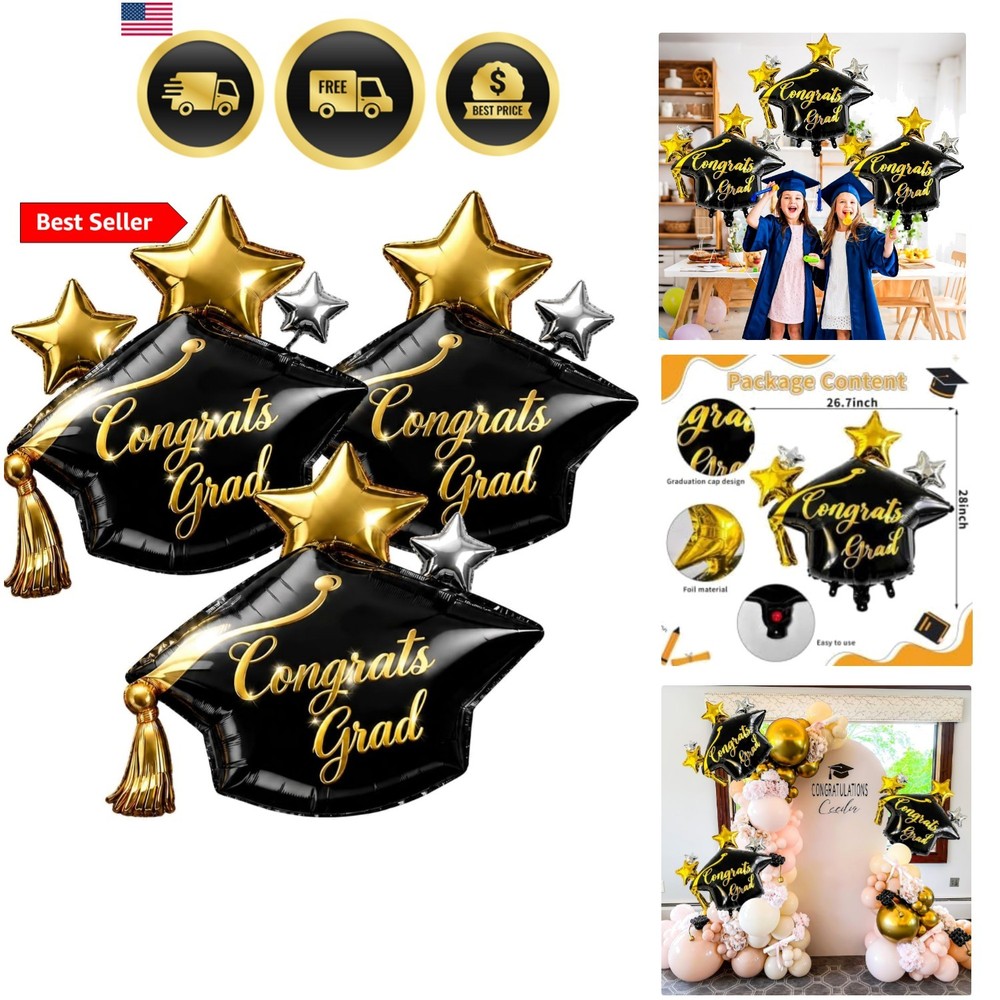 3Pcs Graduation Cap Balloons Large Congrats Grad Foil Balloons for Class of 2…